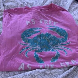 Pink T-Shirt with Blue Crab Design